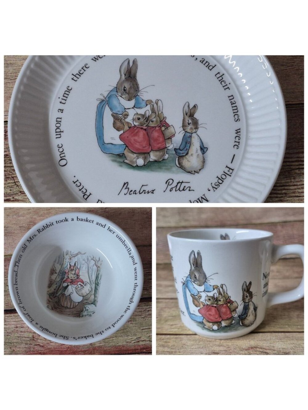 Wedgwood 3 PC Beatrix Potter Peter Rabbit Porcelain Set England Cup Bowl Plate